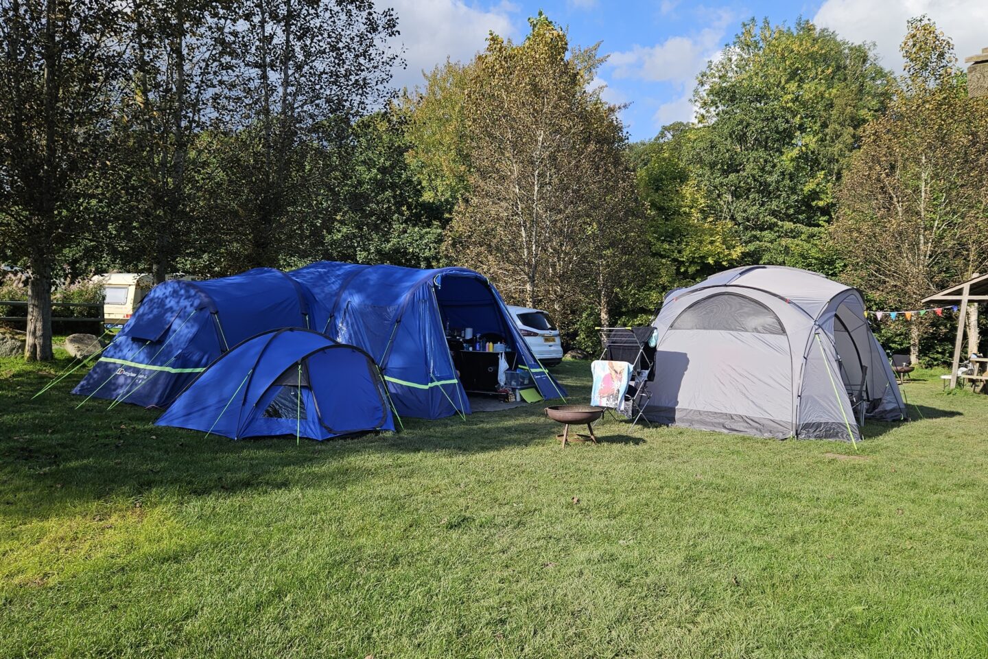 Our camping set up including Berghaus Air 6, a small two person tent for Ben and a Eurohike shelter